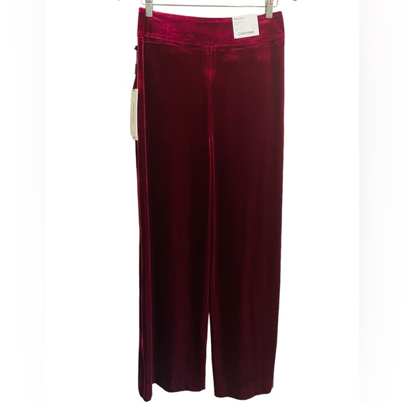 Calvin Klein Pants Womens 10 Velvet Wide-Leg Whitney Pants Cranberry Red - Picture 2 of 7